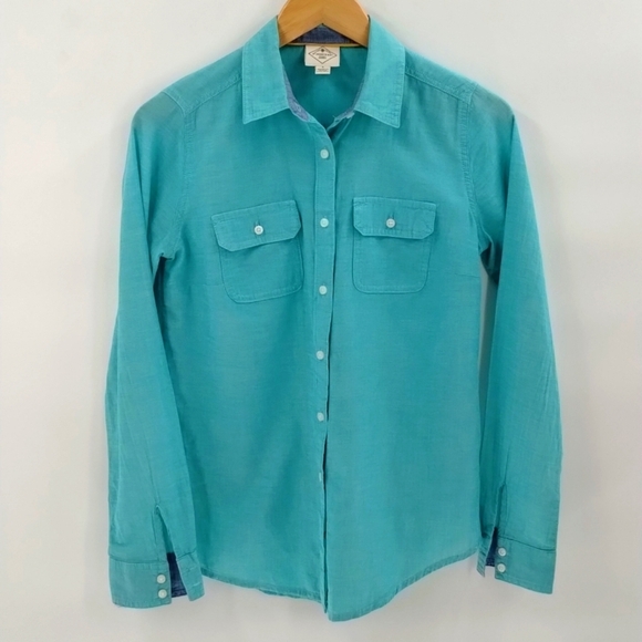 St John's Bay button down cotton blouse size small long sleeve collared green - Picture 1 of 8
